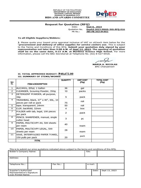 BIDS AND AWARDS COMMITTEE REQUEST FOR .